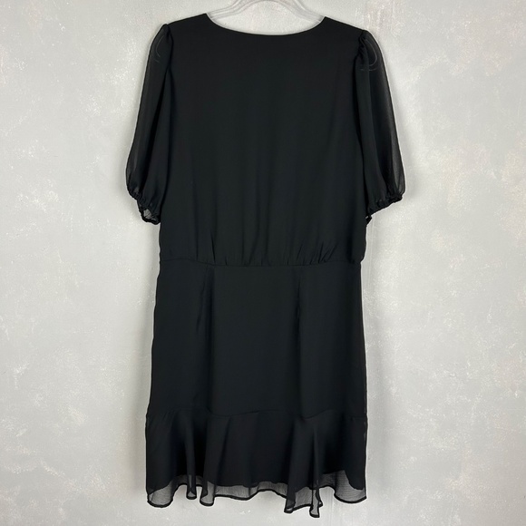 LOFT size 14 Tall black dress side ruched chiffon short sleeve v-neck side zip - Picture 10 of 14